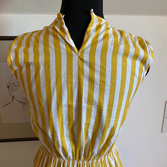 Loretta Caponi Striped Cotton Dress - Yellow & White - Picture 4 of 10